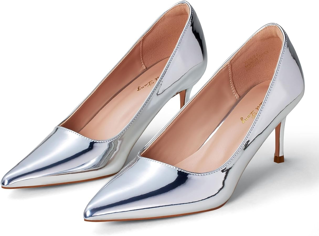 Elisabet Tang Kitten Heel Low Pumps 2.4 Inch Closed Pointed Toe Short Sexy Comfort Women Dressy S... | Amazon (US)