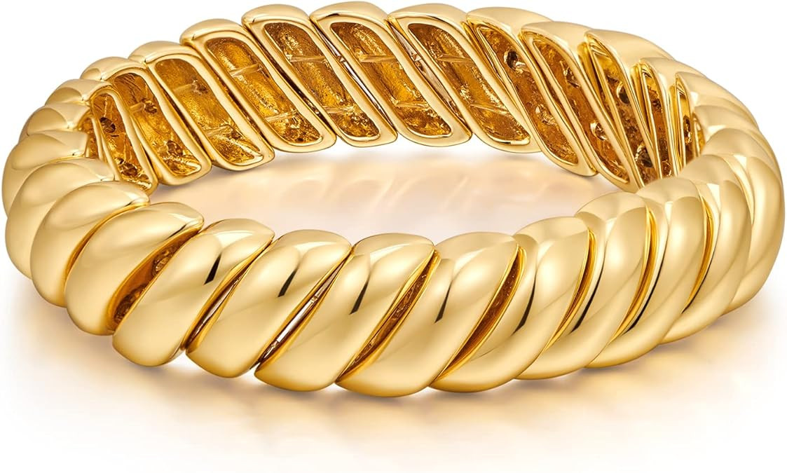 FAMARINE Gold Silver Chunky Bangle Bracelet for Women Men | Amazon (US)