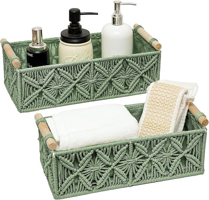 HOSROOME Macrame Boho Decor Baskets for Organizing Woven Decorative Basket for Countertop Toilet ... | Amazon (US)
