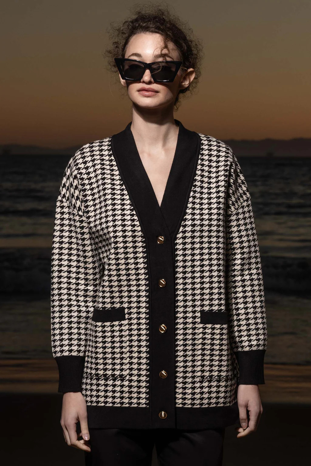 Fanny Cardigan - Ivory Houndstooth | Heidi Merrick