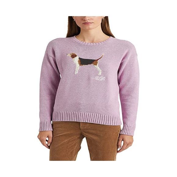 Ralph Lauren Women's Intarsia Knit Cotton Sweater Purple Size Large | Poshmark