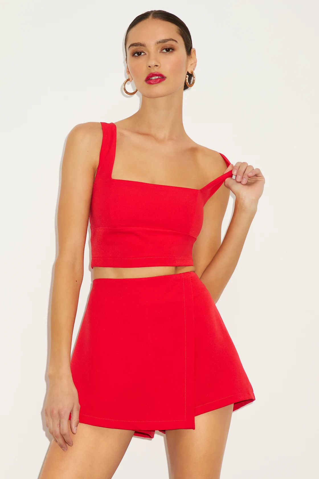 Exceptionally Styled Red Lace-Up Two-Piece Skort Romper | Lulus
