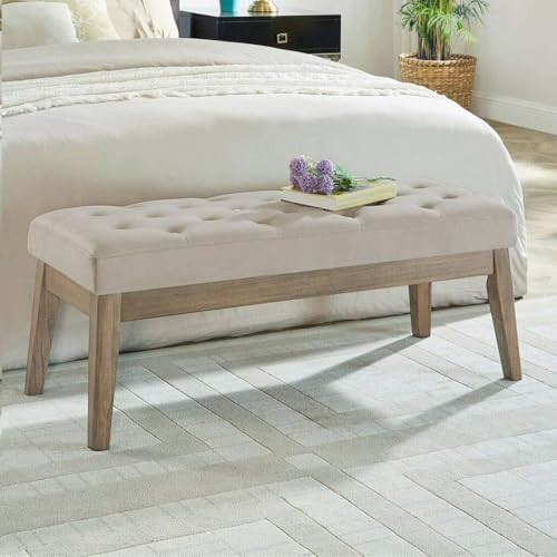 24KF Velvet Upholstered Buttons Tufted Entryway Bench with Solid Wood Leg,Bed Bench Ottoman with Padded Seat,5034-Taupe | Amazon (US)