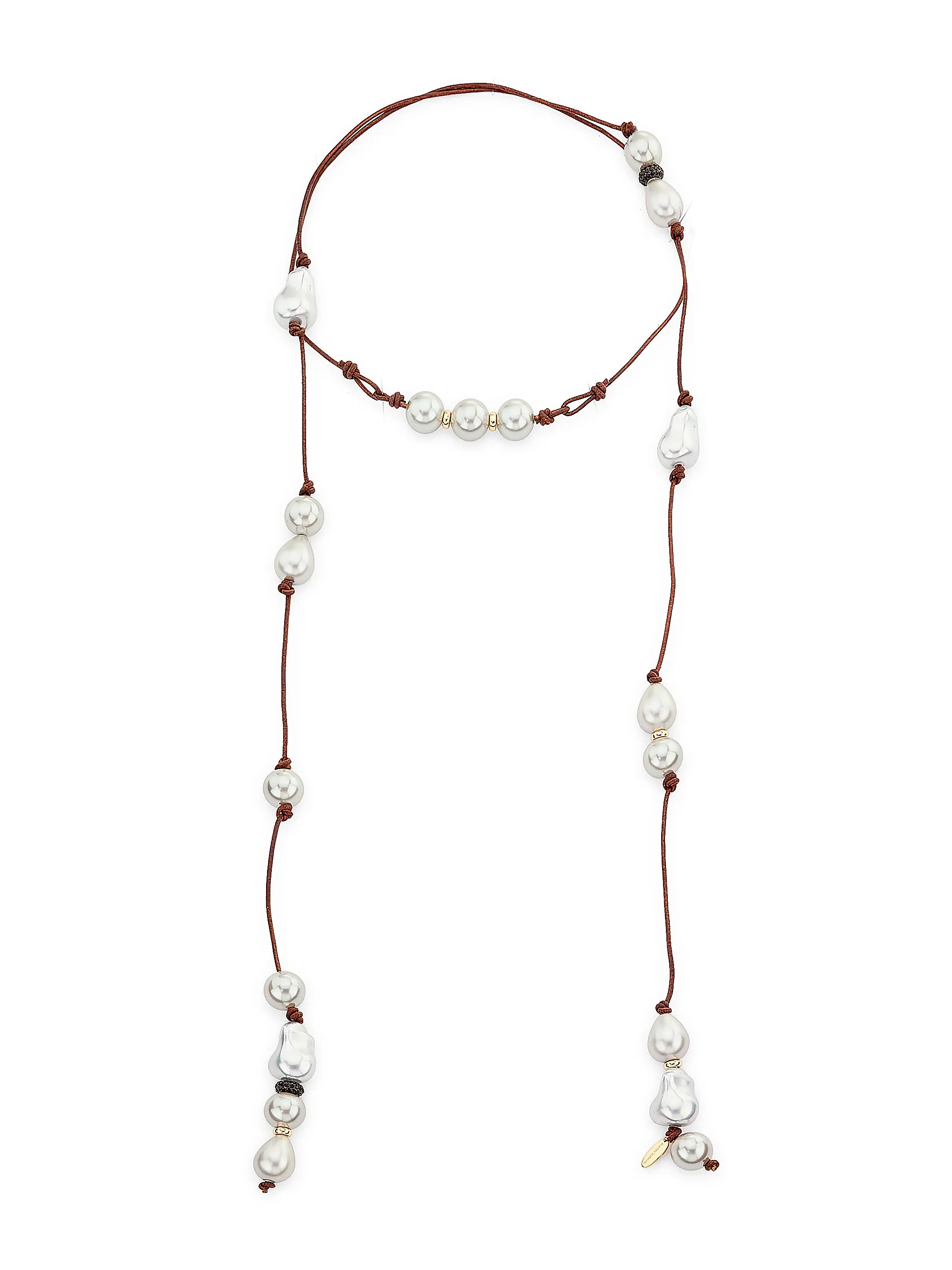 Corded Pearl Riya Goldtone, Leather & Cubic Zirconia Wrap Necklace | Saks Fifth Avenue