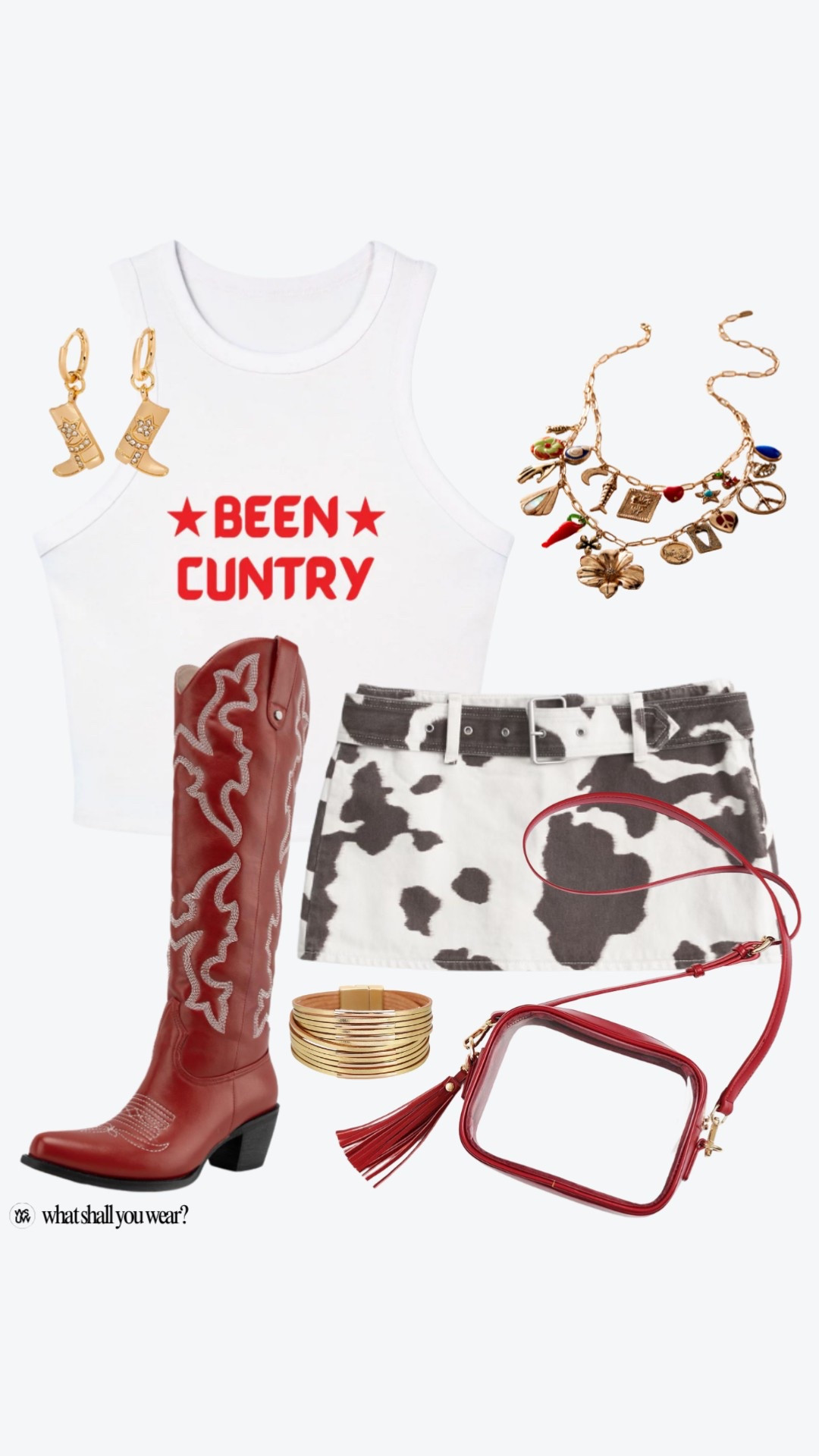 Cowboy Carter outfit idea, Cowboy Carter outfit, Beyonce cowboy Carter outfit, country concert outfit, cowgirl outfit, country concert outfit idea, cowgirl boots, cow print skirt, Beyonce tank, Beyonce outfit idea, stadium bag; clear bag, western earrings, cowboy earrings, cowgirl earrings, charm necklace 

#LTKSummerEdit #LTKShoeCrush #LTKItBag
