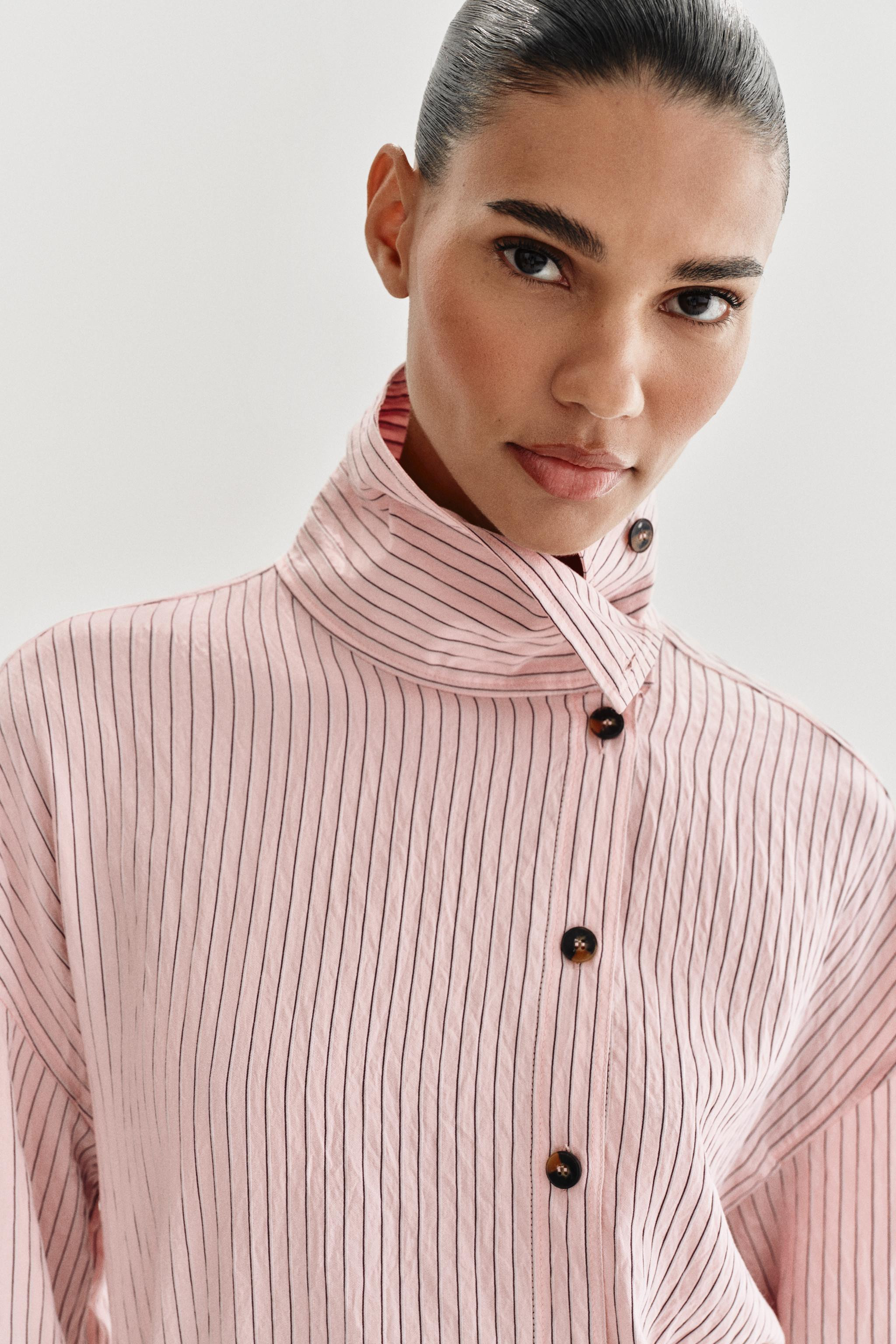 STRIPED HIGH NECK SHIRT | Zara US