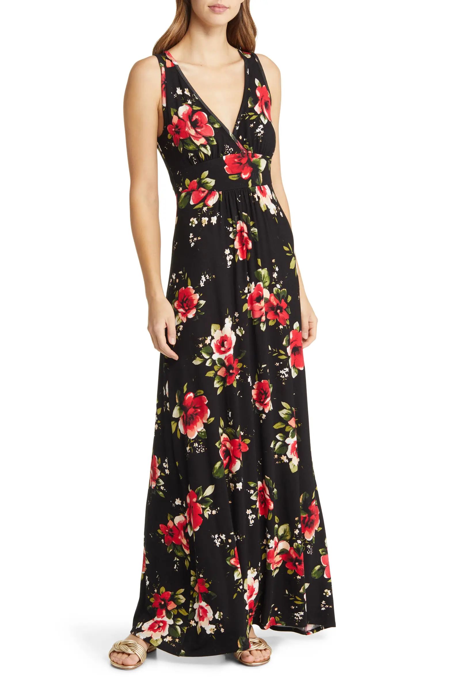 Loveappella Floral Print Sleeveless Jersey Maxi Dress | Nordstrom | Nordstrom
