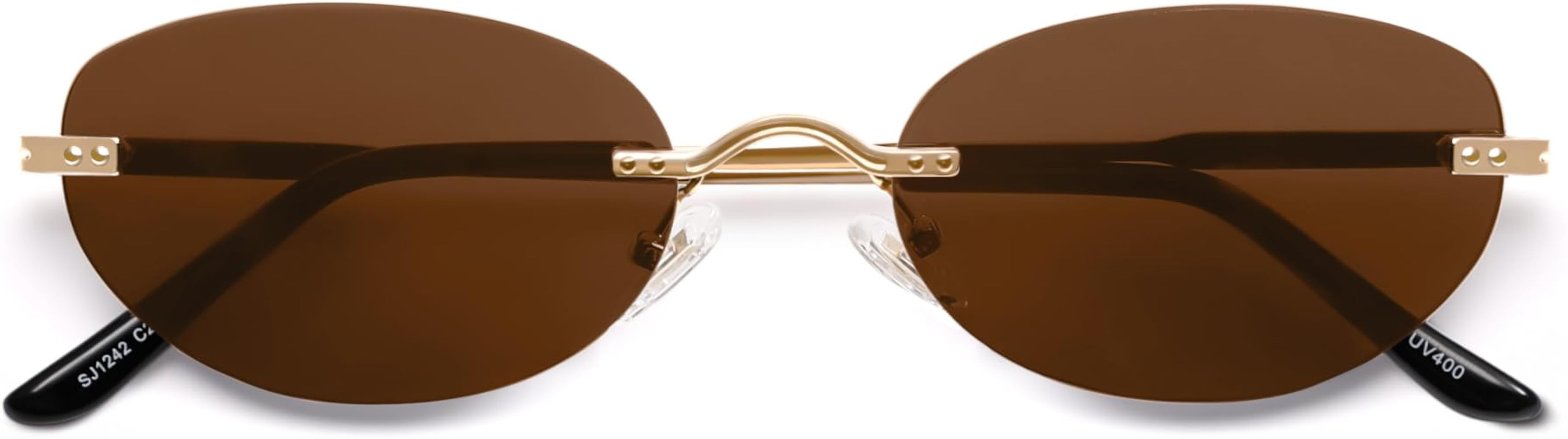 SOJOS Retro Small Oval Sunglasses Womens Trendy Rimless Sun Glasses Vintage Narrow Shades SJ1242 | Amazon (US)