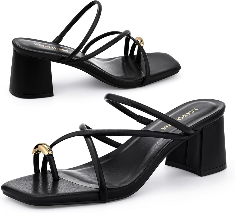 Women's Strappy Sandals Chunky Block Heel Mules Square Toe | Amazon (US)