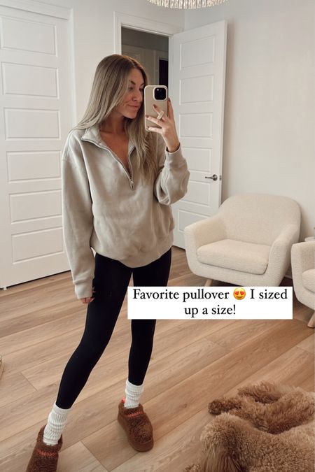 Cozy lounge outfit! Abercrombie pullover on sale. I sized up to a medium 