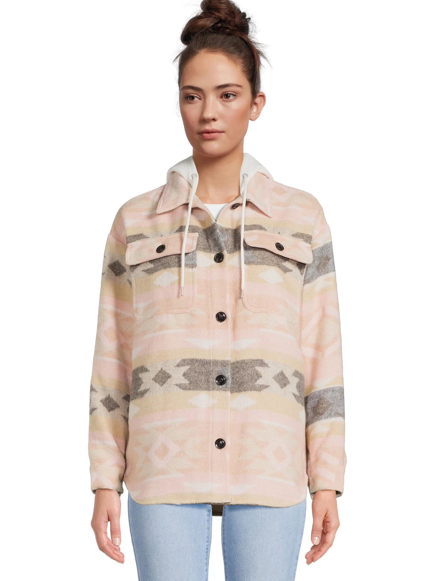 No Boundaries Juniors Shirt Jacket With Hood, Sizes XS-3XL | Walmart (US)