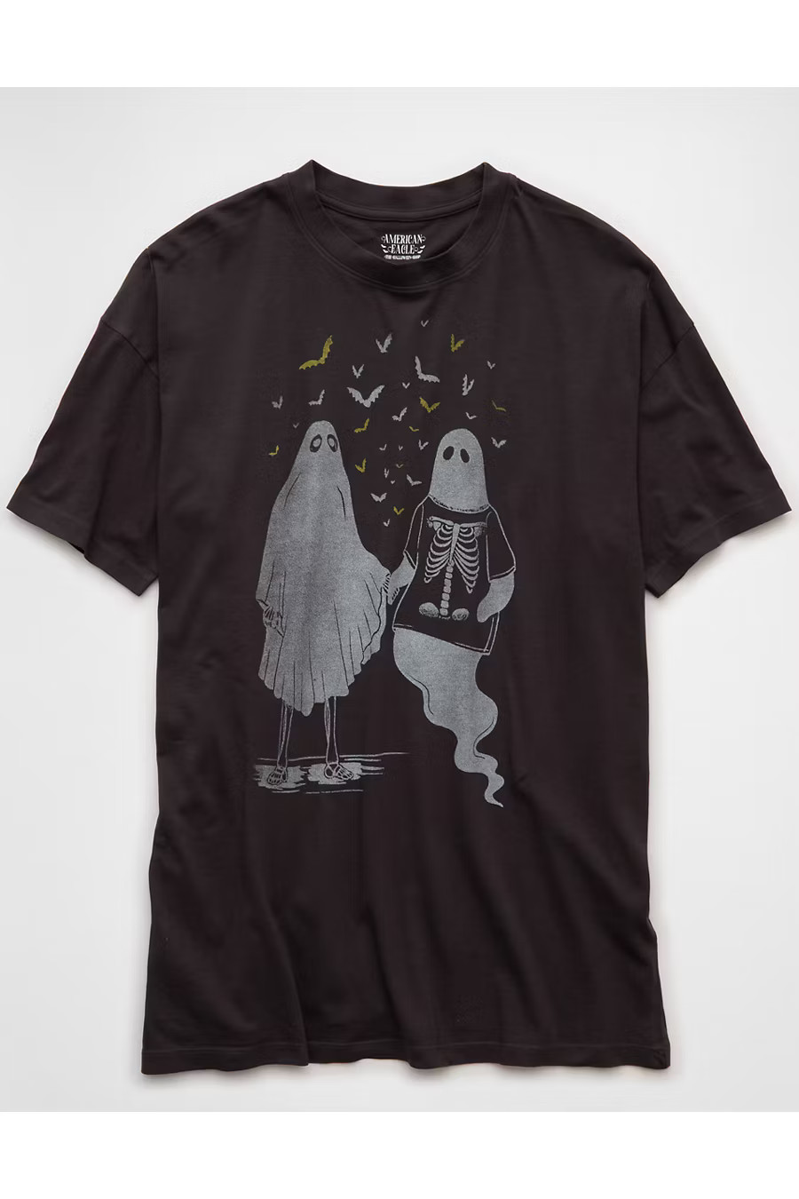 AE Oversized Halloween Graphic T-Shirt Women's True Black XXS | American Eagle Outfitters (US & CA)