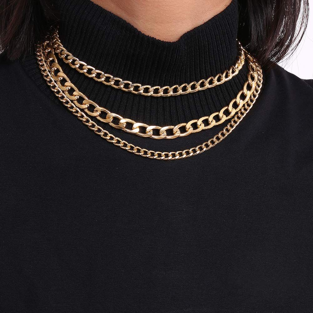 Denifery Punk Cuban Thick Link Chain Choker Necklace Layered Gold Chunky Chain Necklace Boho Jewe... | Amazon (US)