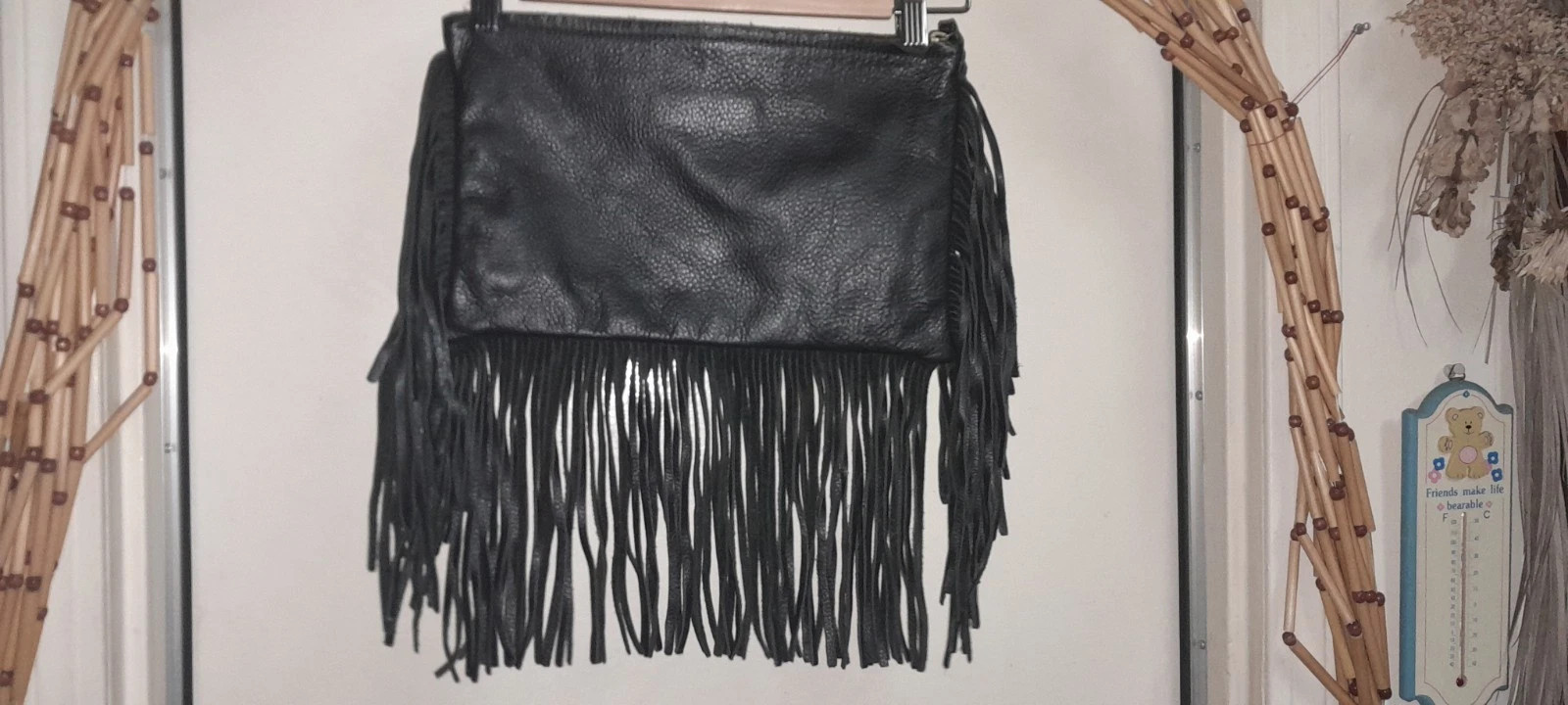 Vtg Rock Biker Style HIPPIE Black Leather FRINGE JENNIFER HALEY Clutch Bag Rare | eBay | eBay US