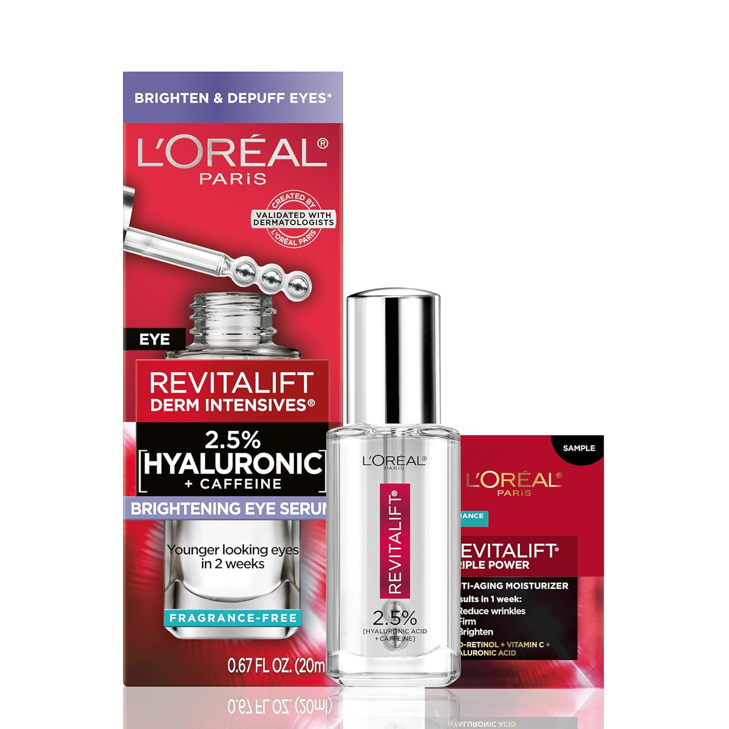 L'Oreal Paris Revitalift Hyaluronic Acid + Caffeine Hydrating Eye Serum for Dark Circles, Fragran... | Amazon (US)