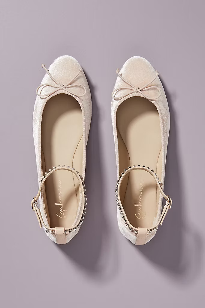 Guilhermina Embellished Velvet Ballet Flats | Anthropologie (US)