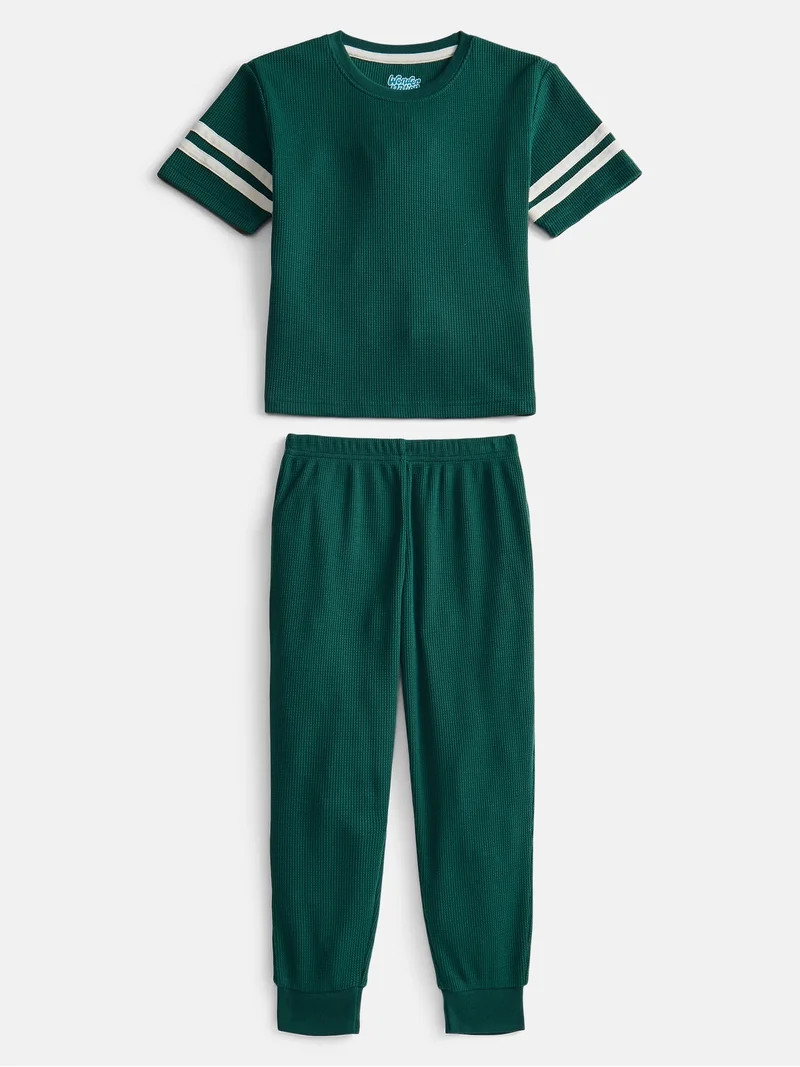 Wonder Nation Boys Waffle Knit Short Sleeve Top and Pants Pajama Set, 2 Piece, Sizes 4-18 | Walmart (US)