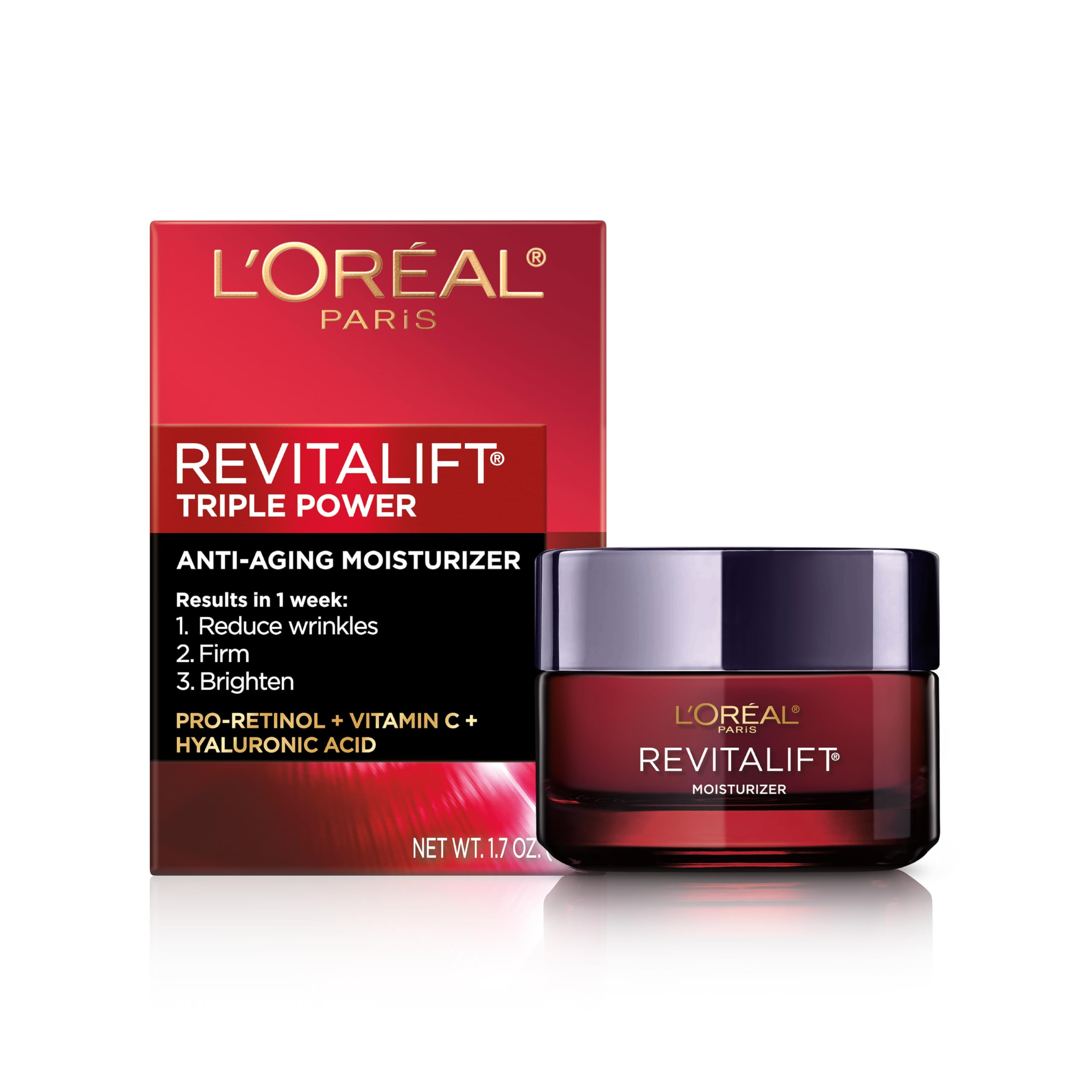 L'Oreal Paris Revitalift Triple Power Anti-Aging Face Moisturizer, Pro Retinol, Hyaluronic Acid &... | Amazon (US)