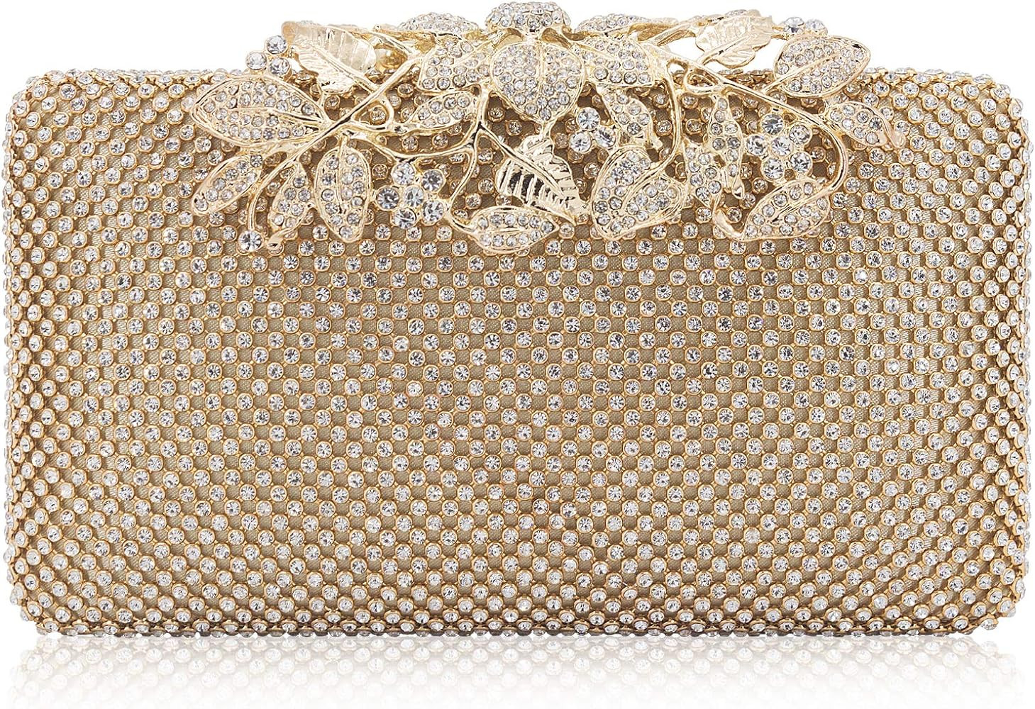 Womens Evening Bag with Flower Closure Rhinestone Crystal Clutch Purse for Wedding Party | Amazon (US)