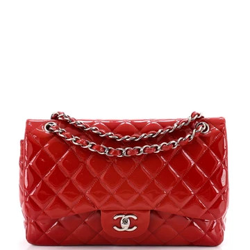 Chanel Classic Double Flap Bag Quilted Patent Jumbo Red 4528091 | Rebag