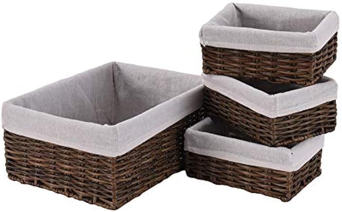 Mxfurhawa Storage Baskets Handmade Wicker Bathroom Basket Toilet Paper Organizer Bin with Liner N... | Amazon (US)