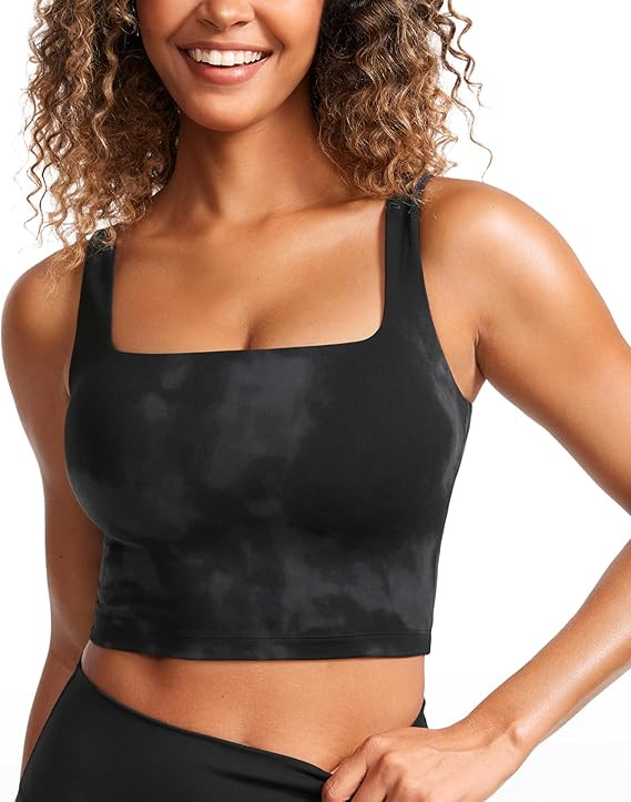CRZ YOGA Butterluxe Square Neck Crop Tank Tops for Women - Workout Longline Sports Bras Padded Yo... | Amazon (US)