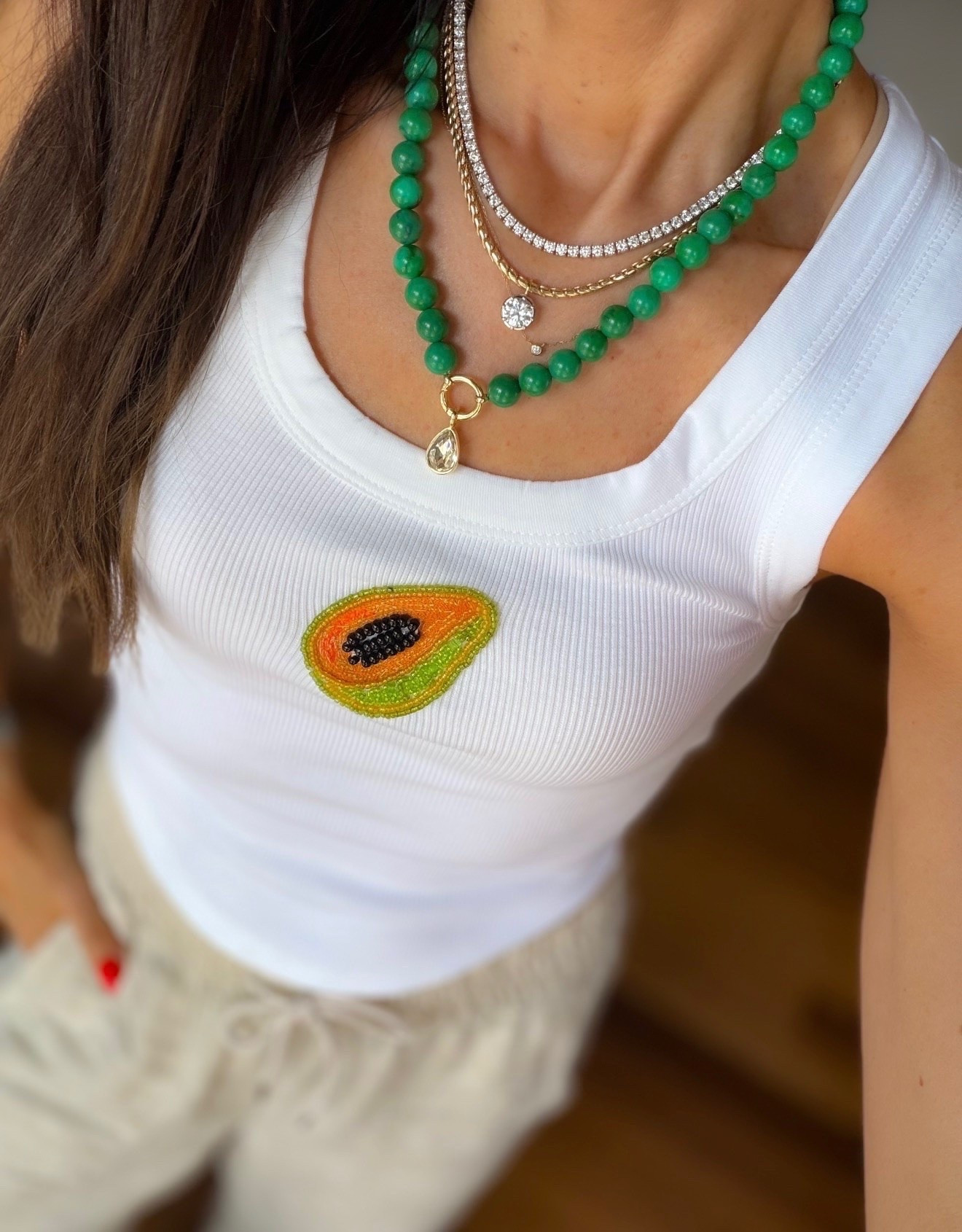 This beaded tank is such a fun way to add personality to a simple outfit. The ribbed fabric has plenty of stretch, the hand-beaded detail makes it feel special, and it looks just as cute with linen pants now as it will layered under a cardigan later.

beaded tank, ribbed tank, graphic tank, casual outfit, linen pants, vacation style, everyday fashion, playful style, boutique fashion, summer to fall, annabrstyle

#LTKSeasonal #LTKTravel #LTKootd