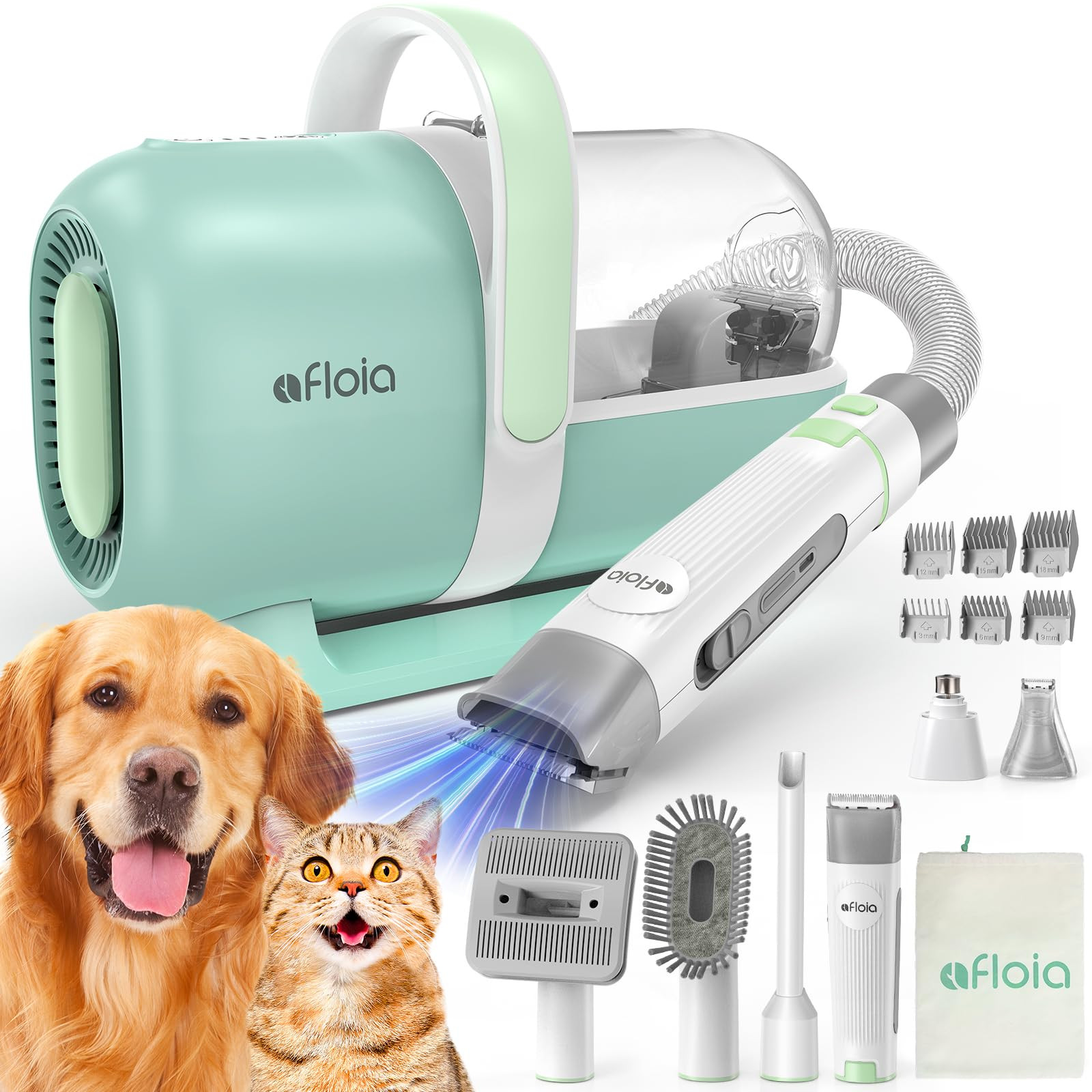 Afloia Dog Grooming Kit - Pet Vacuum & Clippers Nail Trimmer Grinder & Brush for Shedding with 6 ... | Amazon (US)
