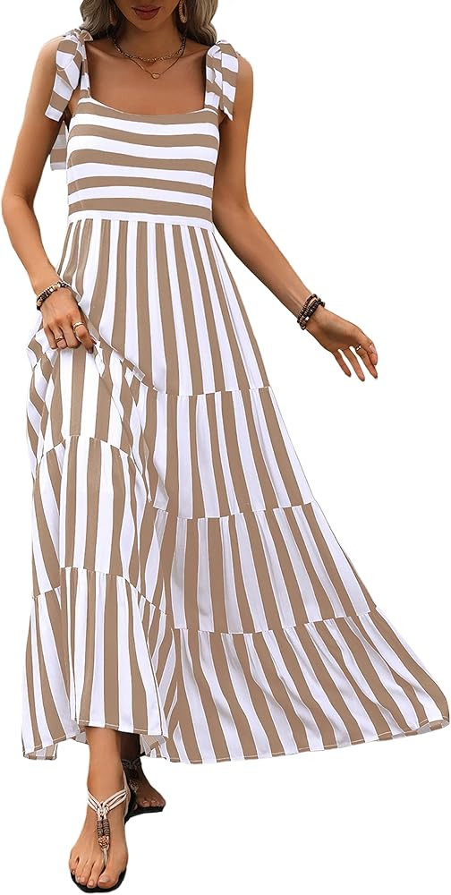 PRETTYGARDEN Women Dresses 2024 Summer Floral Sleeveless Maxi Dress Casual Spaghetti Strap Tiered... | Amazon (US)