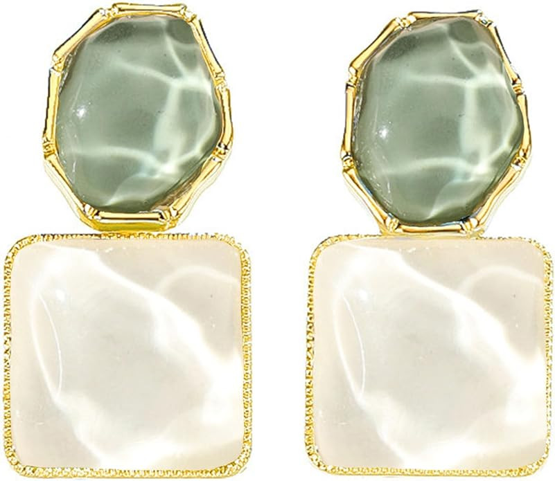 Green Geometric Statement Earrings for Women Unique Dangle Earrings Large Drop Earrings Gold Stud... | Amazon (US)