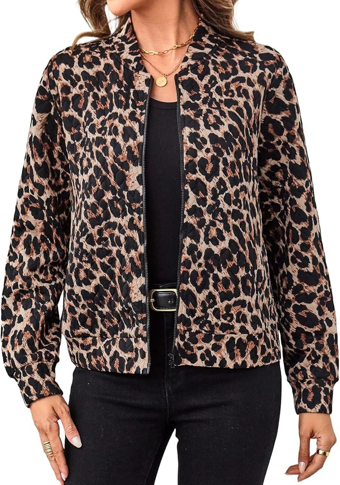 Verdusa Women's Zip Up Bomber Jacket Casual Long Sleeve Textured Lightweight Coat Business Casual... | Amazon (US)