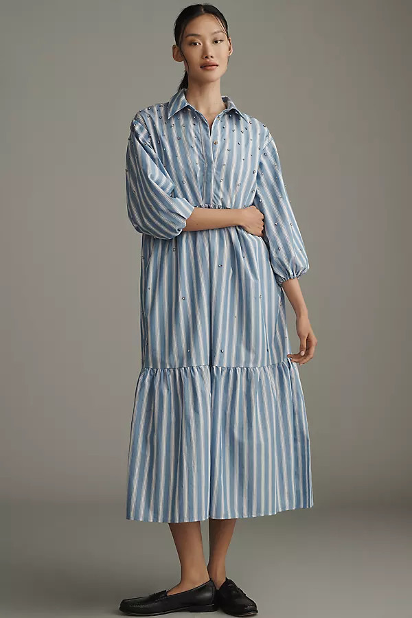 The Bettina Embellished Tiered Shirt Dress by Maeve | Anthropologie (US)