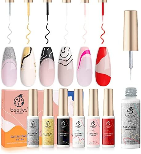 Beetles Gel Polish Nail Art Gel Liner Set-6 Popular Black White Red Colors Gel Art Paint for Swir... | Amazon (US)