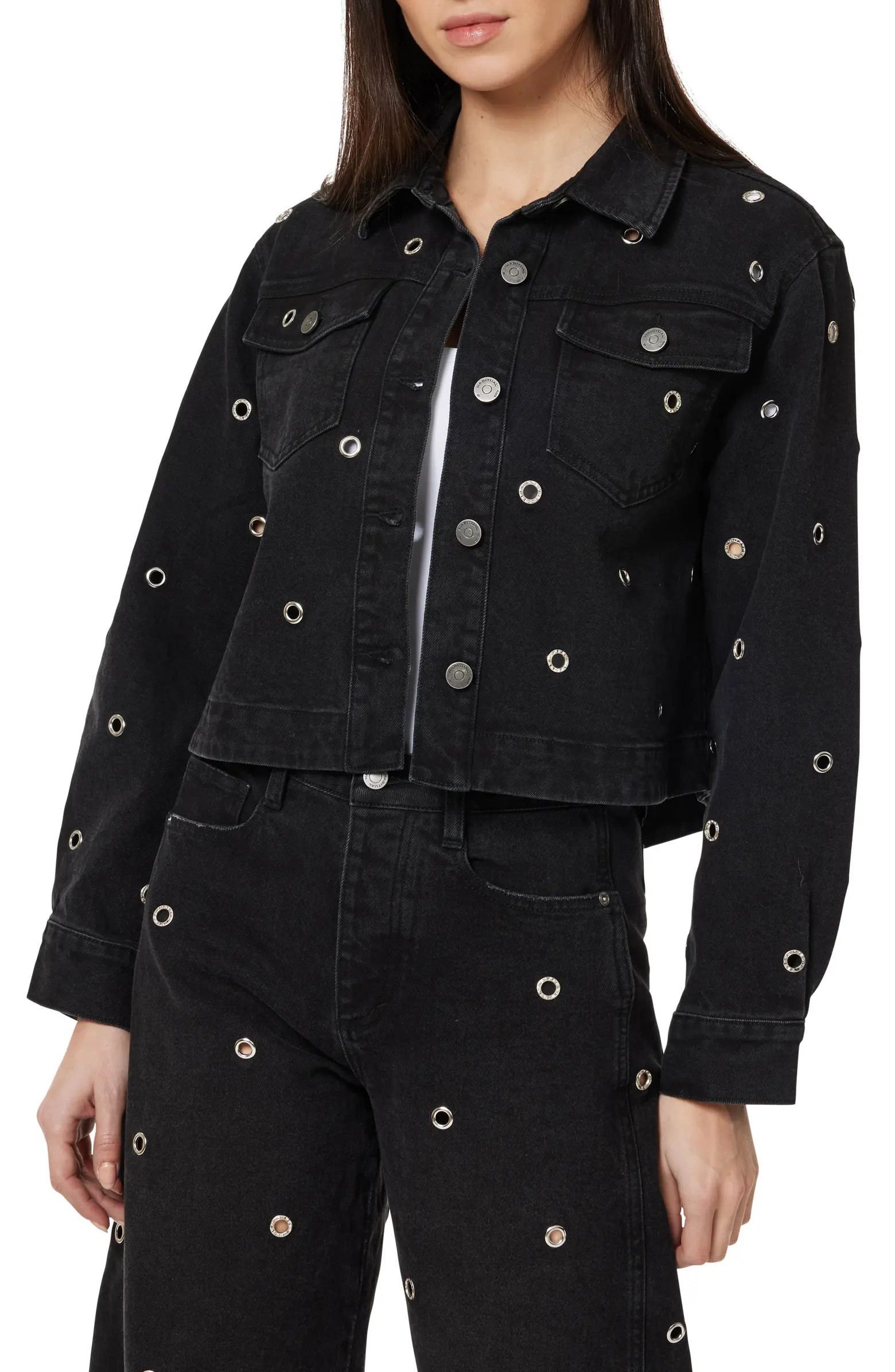 Grommet Embellished Denim Trucker Jacket | Nordstrom