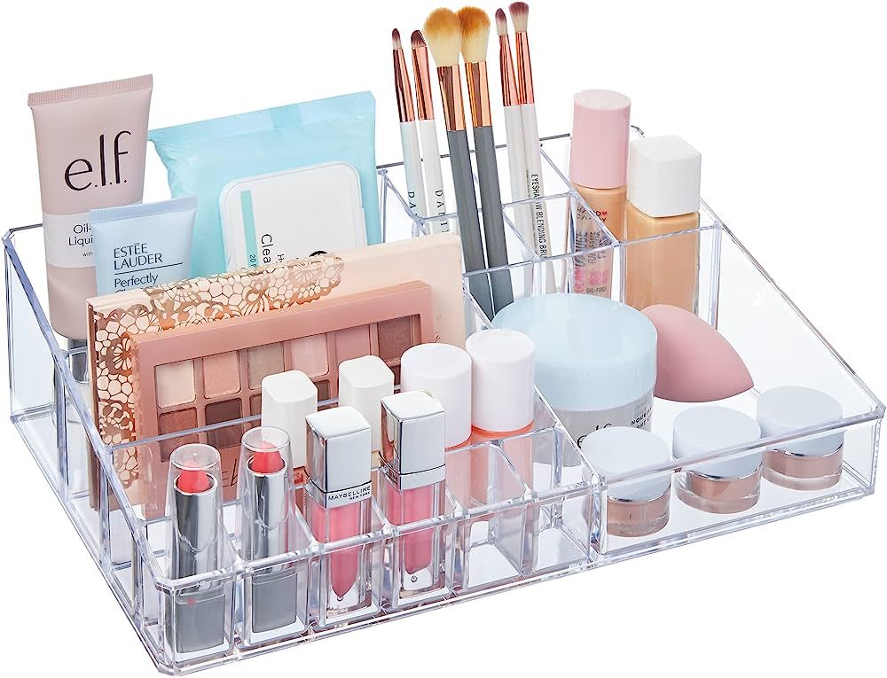STORi Audrey Clear Vanity Makeup Organizer | 15-Compartment Holder for Brushes, Eyeshadow Palette... | Amazon (US)