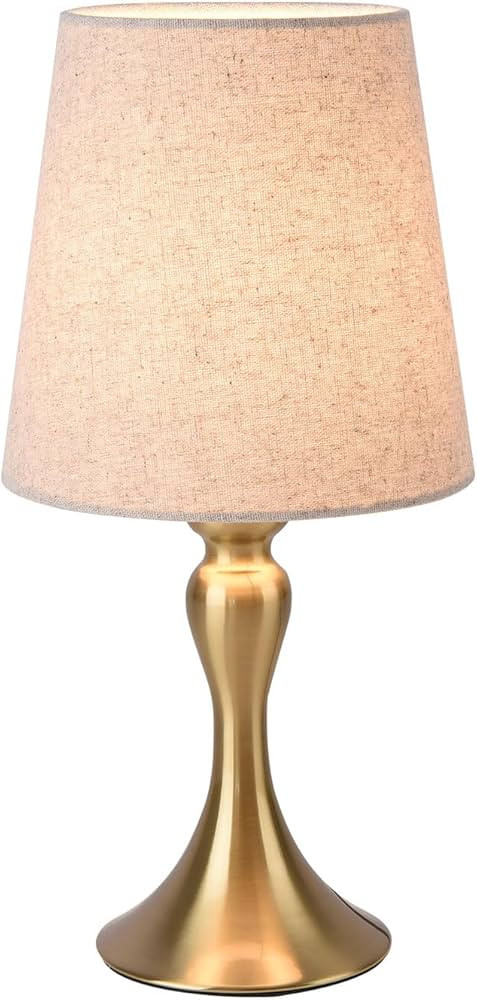KUNJOULAM Modern Table Lamp, 13.58" Height Small Desk Light with Gold Metal Base, Fabric Lampe Sh... | Amazon (US)