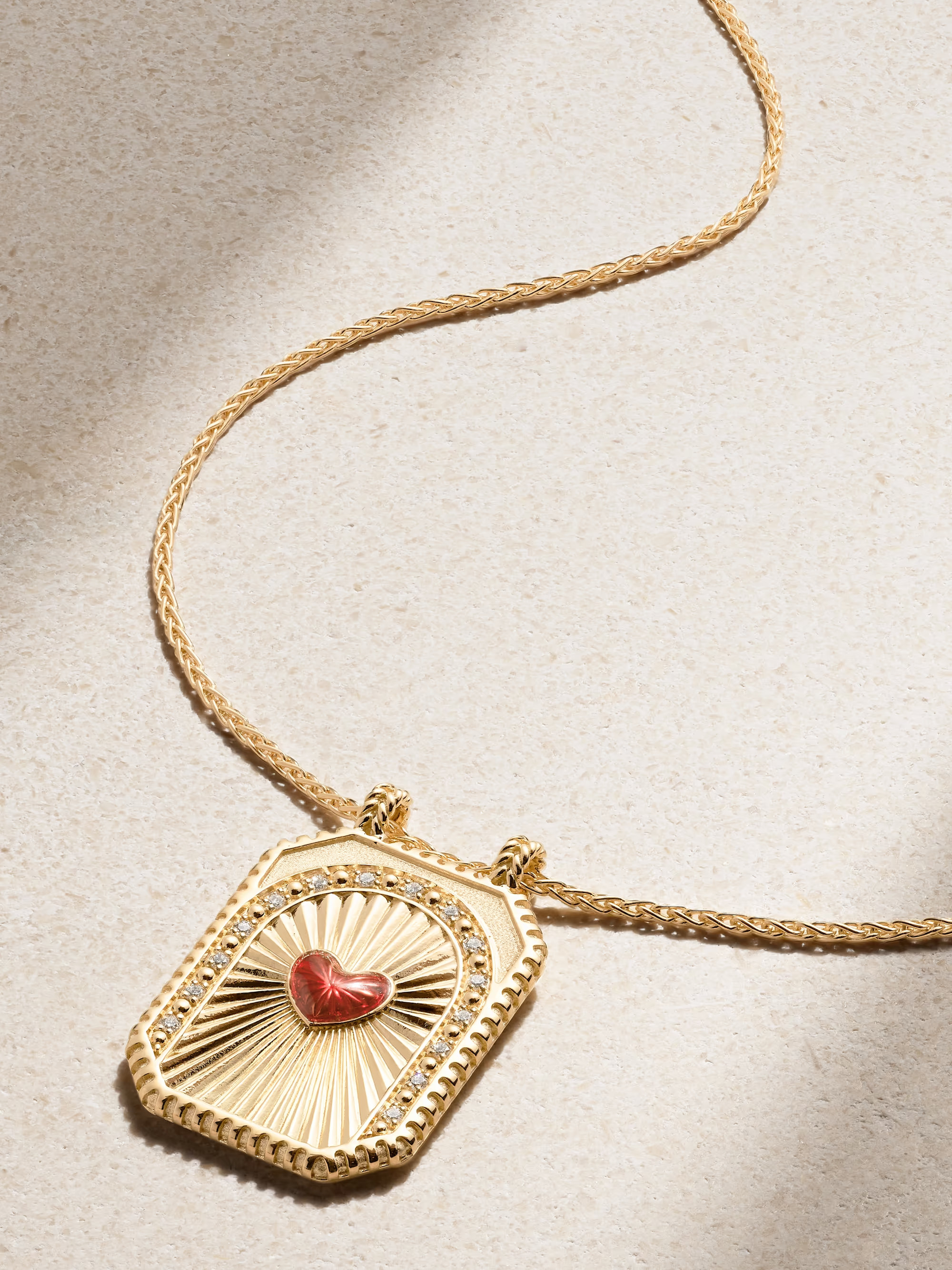 Heart Scapular 18-karat gold, enamel and diamond necklace | NET-A-PORTER (US)