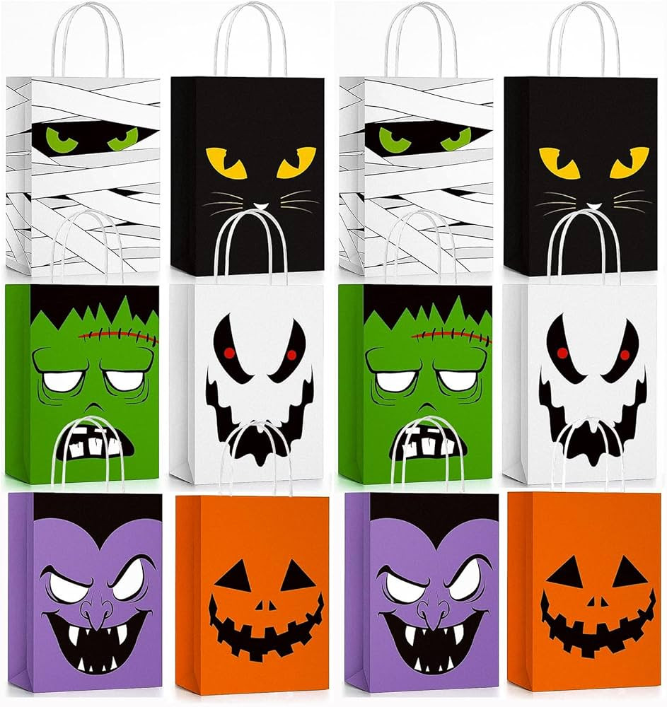 Halloween Treat Bags Gift Bag - 24 Pack Halloween Paper Goodie Bags with Handles - Reusable Trick... | Amazon (US)