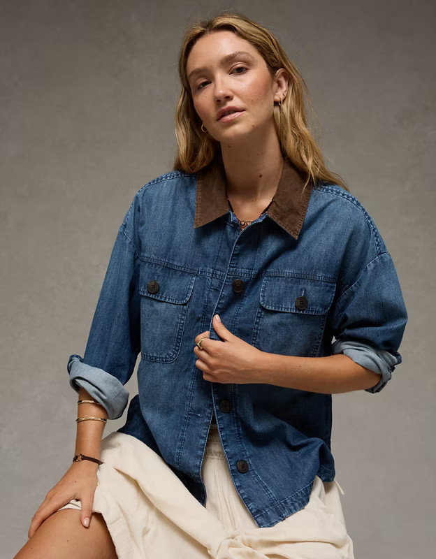 AE Lightweight Denim Shacket | American Eagle Outfitters (US & CA)