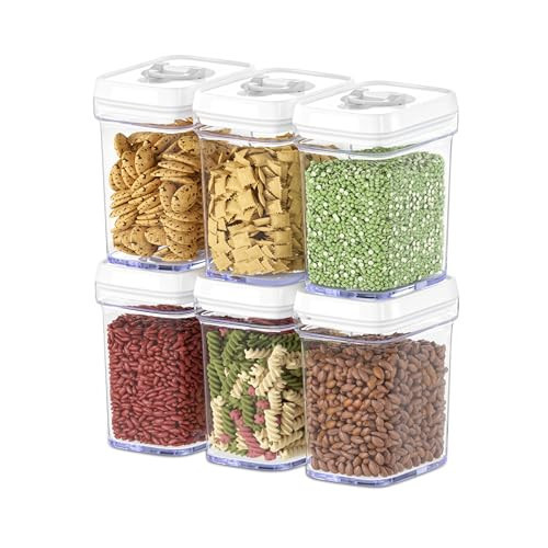 DWËLLZA KITCHEN Airtight Food Storage Containers for Pantry With White Lids 1L - 6 Pack - Clear Plastic Air Tight Kitchen Containers Pantry Organization and Storage BPA-Free Keeps Food Fresh & Dry | Amazon (US)