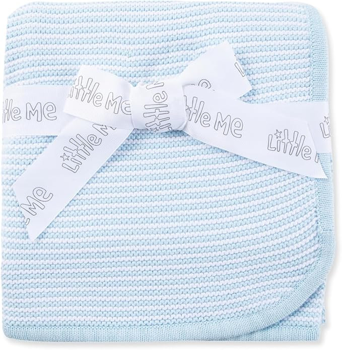 Little Me Baby Boys' and Girls' Textured Blanket, Blue and White Striped, 30 x 27 Inches | Amazon (US)