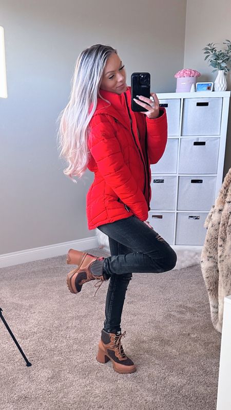 Cute boots and comfy red winter coat 

#LTKSeasonal #LTKHoliday #LTKstyletip