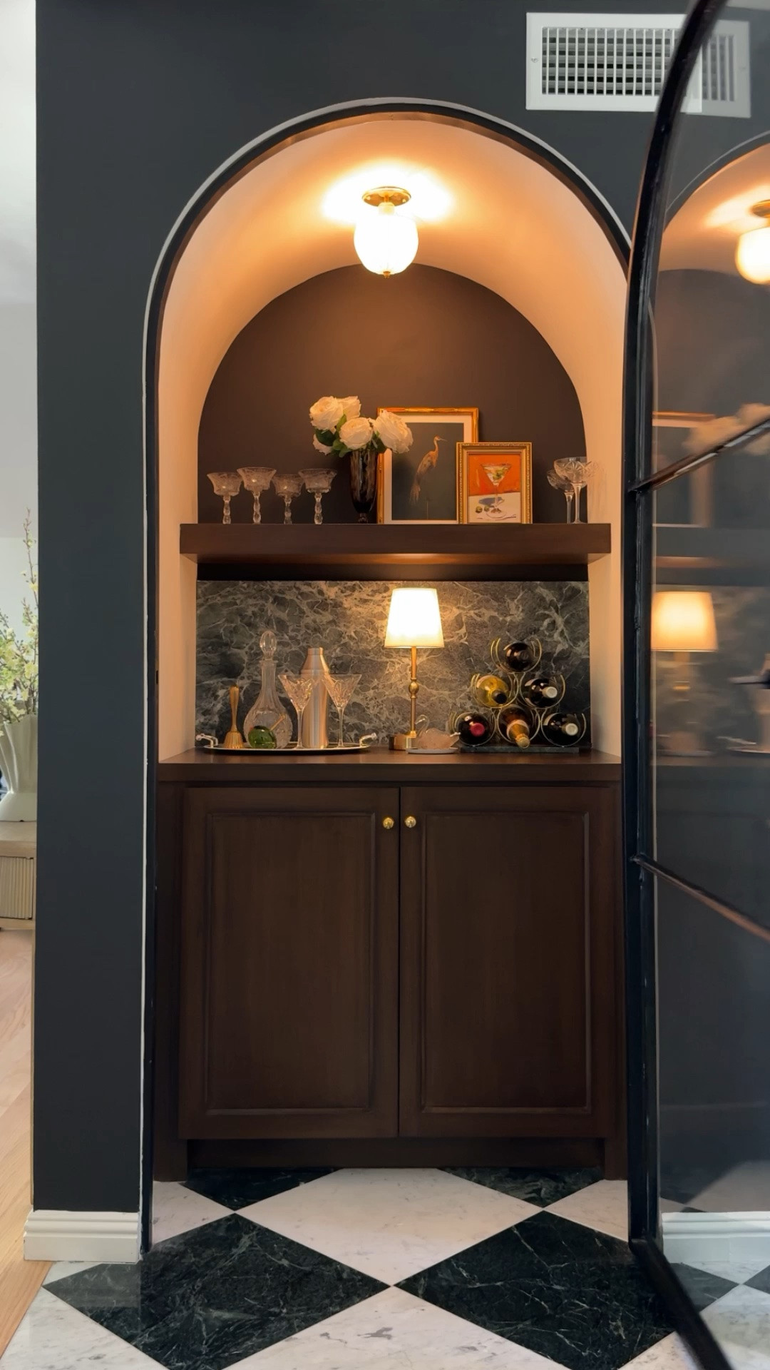 Bar cabinet styling! What isn’t linked is vintage! 🥰🦢