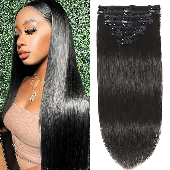 Clip in Hair Extensions Real Human Hair Clip in Extensions Black Women Remy Invisible Natural Str... | Amazon (US)