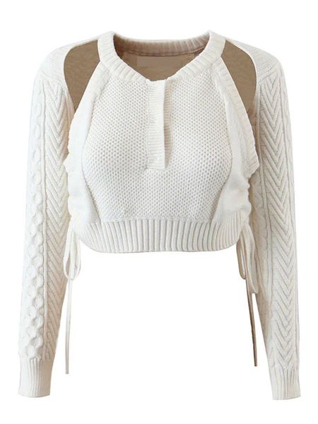 'Remi' Cut-out Shoulder Cable-knit Sweater (2 Colors) | Goodnight Macaroon