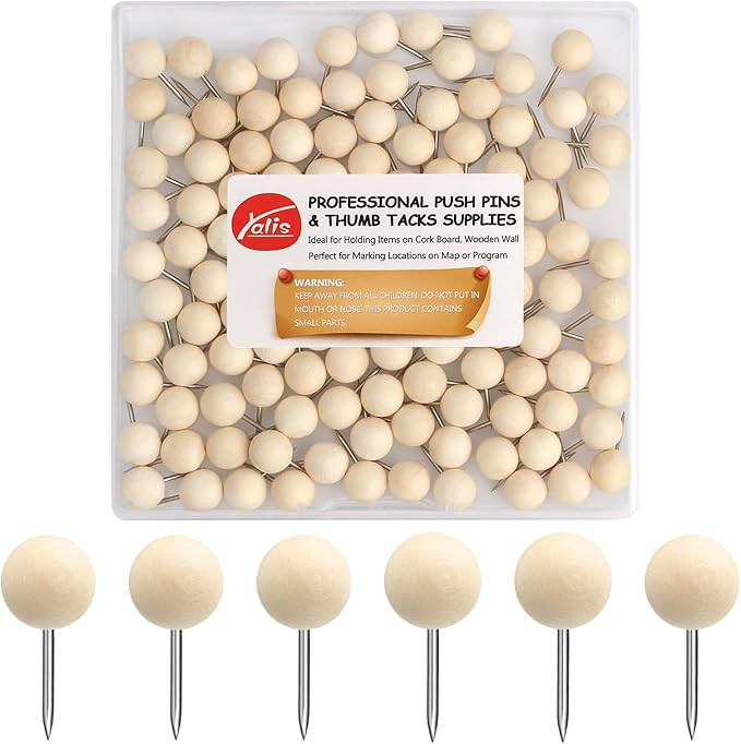 Yalis Wood Push Pins 120 Pcs,Decorative Wooden Thumb Tacks for Corkboard and Bulletin Board (120 ... | Amazon (US)