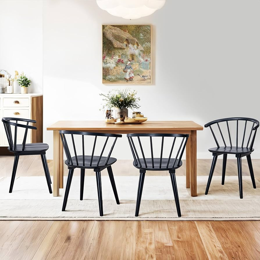 DUHOME Wooden Black Dining Chairs Set of 4, Windsor Dining Room Chairs with Arms Farmhouse Spindl... | Amazon (US)