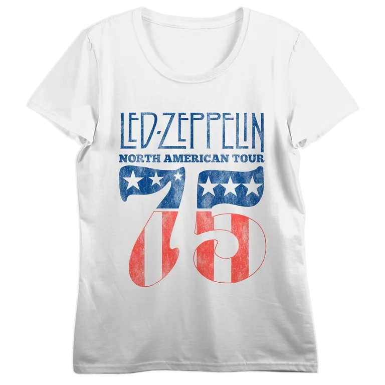 Led Zeppelin North American Tour 75, Logo on White Short Sleeve Adult Crop T-Shirt-3XL | Walmart (US)