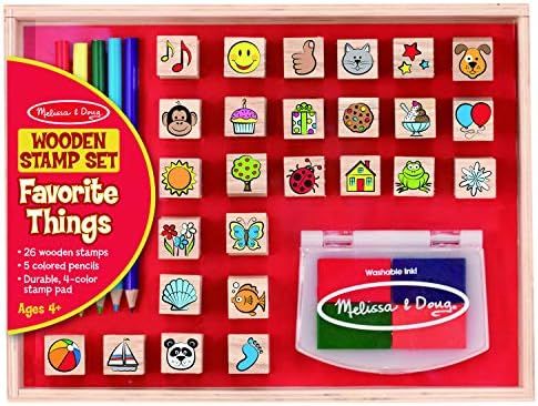 Melissa & Doug Wooden Stamp Set, Favorite Things - 26 Wooden Stamps, 4-Color Stamp Pad | Amazon (US)