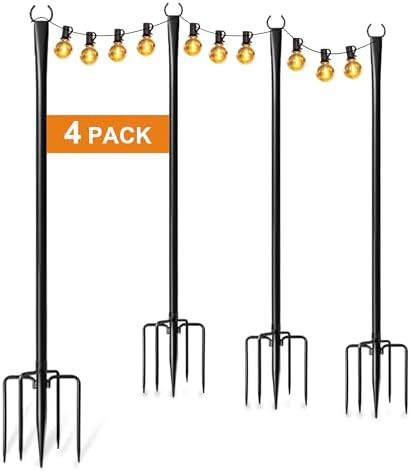 4 Pack String Light Poles for Outside, Thickened Metal Christmas Lights Hanger Pole Outdoor with ... | Amazon (US)